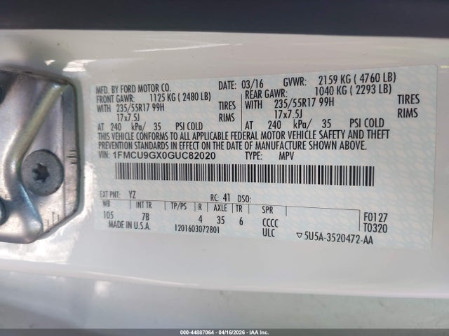2016 FORD ESCAPE 1FMCU9GX0GUC82020 Photo 8
