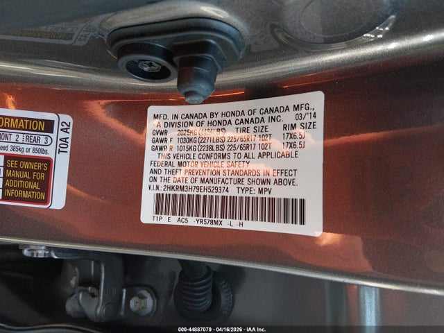 Aukcja sprzedaży 2014 Honda Cr-v Ex-l, vin: 2HKRM3H79EH529374, numer aukcji: 44887079