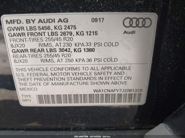 44887096 :رقم المزاد ، WA1CNAFY7J2061329 vin ، 2018 Audi Q5 2.0t Premium مزاد بيع