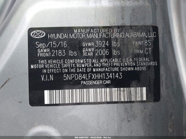 5NPD84LFXHH134143 Hyundai Elantra Value Edition