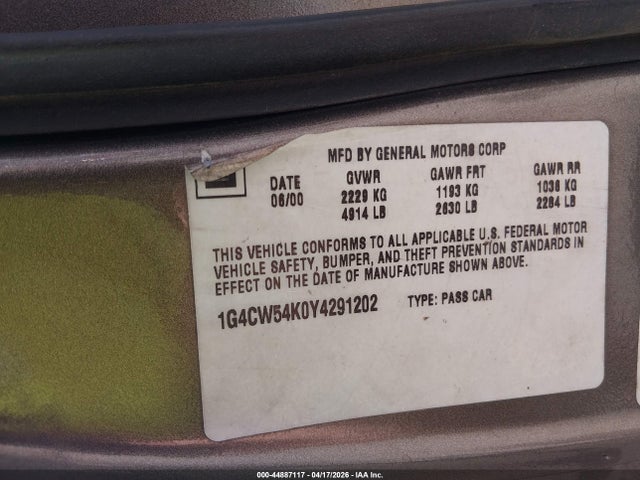2000 Buick Park Avenue მანქანა იყიდება აუქციონზე, vin: 1G4CW54K0Y4291202, აუქციონის ნომერი: 44887117