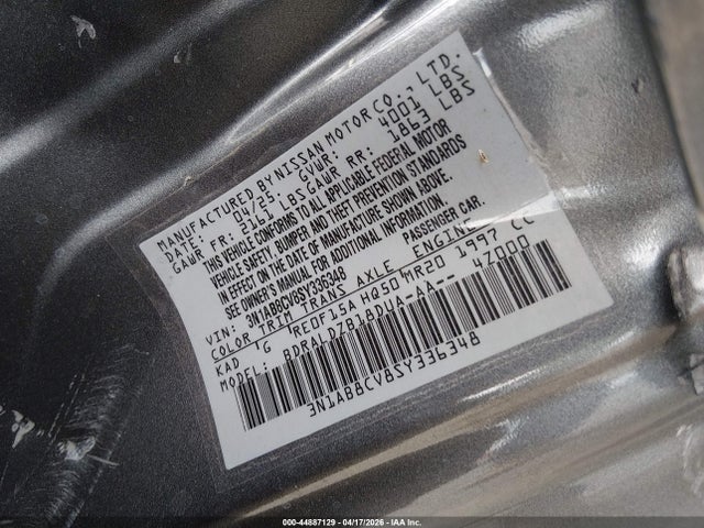 Продаж на аукціоні авто 2025 Nissan Sentra Sv, vin: 3N1AB8CV8SY336348, номер лоту: 44887129