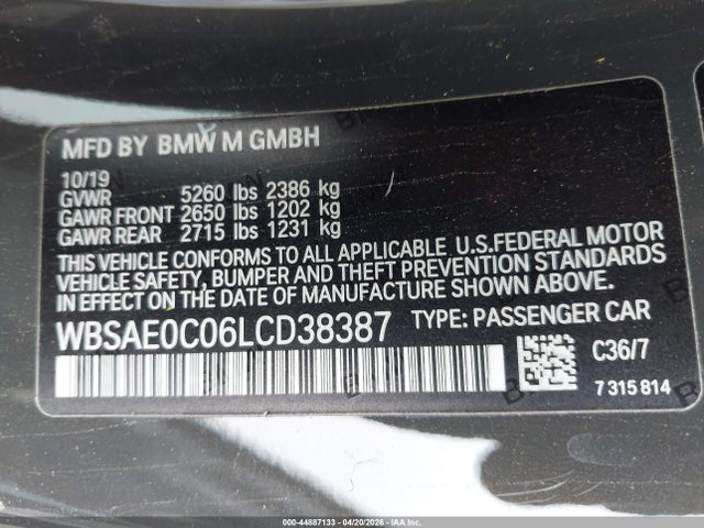 Продаж на аукціоні авто 2020 Bmw M8 Competition, vin: WBSAE0C06LCD38387, номер лоту: 44887133