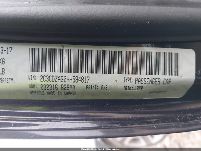 Aukcja sprzedaży 2017 Dodge Challenger Sxt, vin: 2C3CDZAG0HH584817, numer aukcji: 44887138