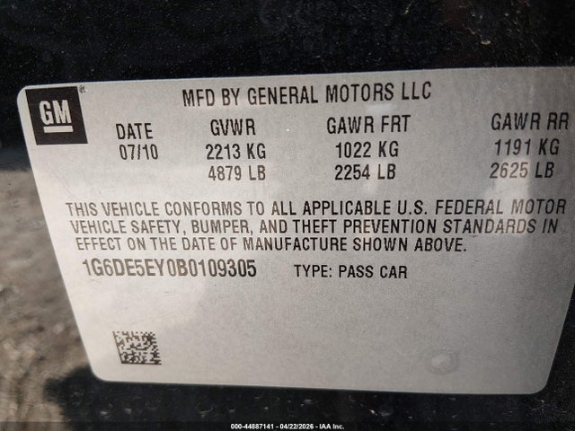 2011 Cadillac Cts Luxury მანქანა იყიდება აუქციონზე, vin: 1G6DE5EY0B0109305, აუქციონის ნომერი: 44887141