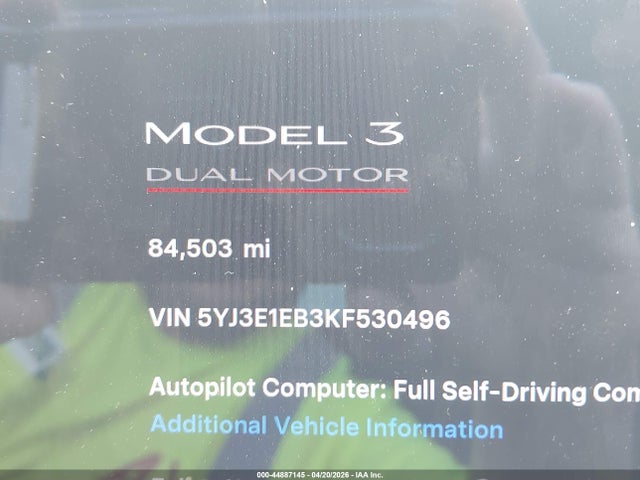 Продаж на аукціоні авто 2019 Tesla Model 3 Long Range/performance, vin: 5YJ3E1EB3KF530496, номер лоту: 44887145