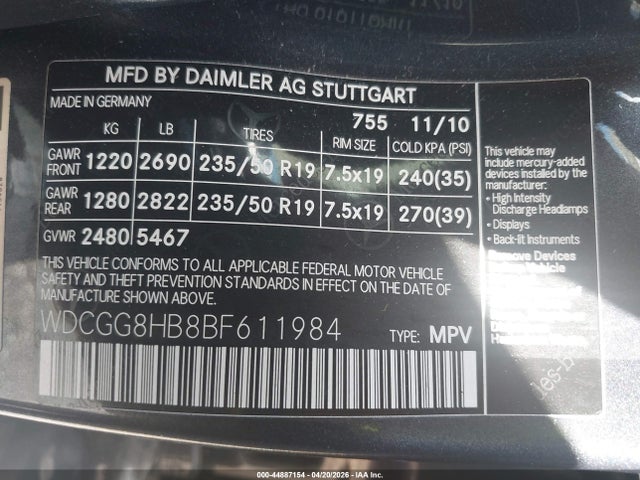 Aukcja sprzedaży 2011 Mercedes-benz Glk 350 4matic, vin: WDCGG8HB8BF611984, numer aukcji: 44887154