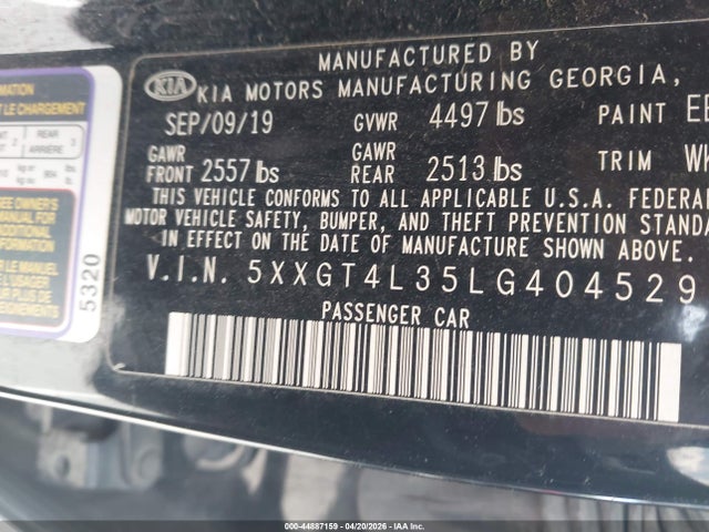 44887159 :رقم المزاد ، 5XXGT4L35LG404529 vin ، 2020 Kia Optima S مزاد بيع