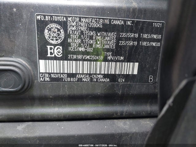 44887166 :رقم المزاد ، 2T3R1RFV5MC250459 vin ، 2021 Toyota Rav4 Xle مزاد بيع