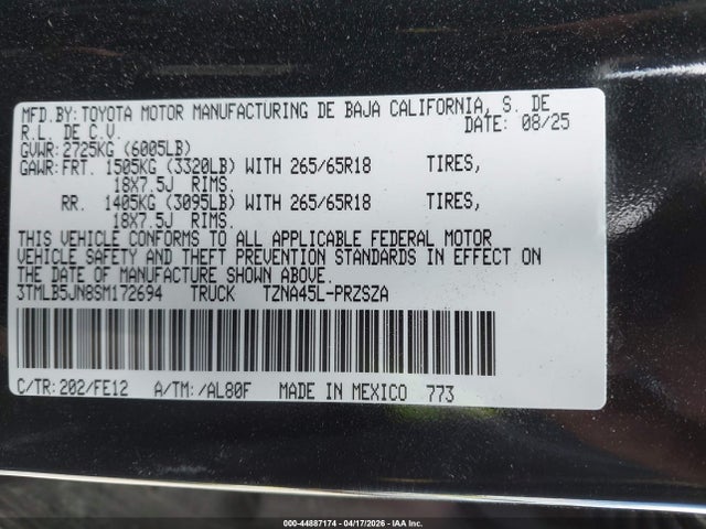 Продаж на аукціоні авто 2025 Toyota Tacoma Trd Sport, vin: 3TMLB5JN8SM172694, номер лоту: 44887174