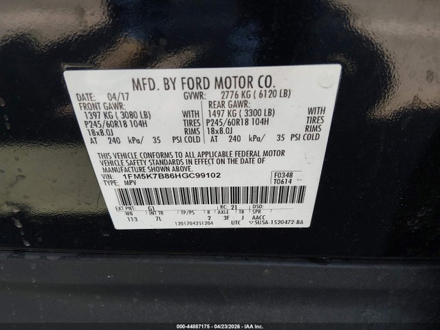 44887175 :رقم المزاد ، 1FM5K7B86HGC99102 vin ، 2017 Ford Explorer مزاد بيع