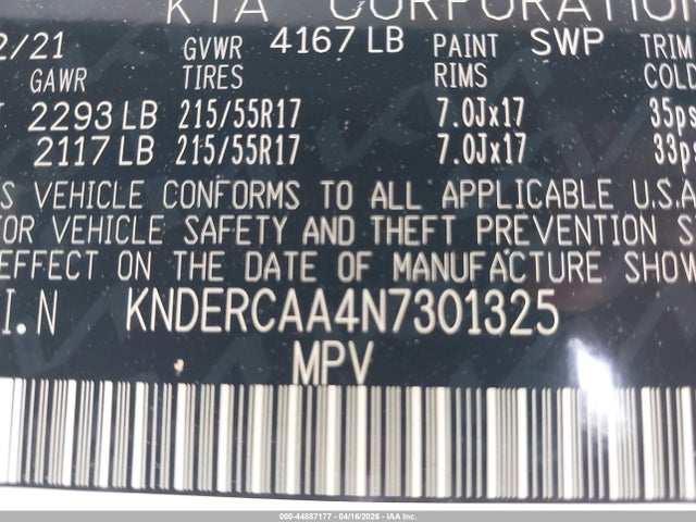 Aukcja sprzedaży 2022 Kia Seltos Ex, vin: KNDERCAA4N7301325, numer aukcji: 44887177