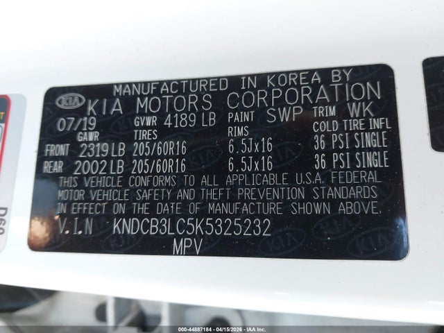 Aukcja sprzedaży 2019 Kia Niro Lx, vin: KNDCB3LC5K5325232, numer aukcji: 44887184