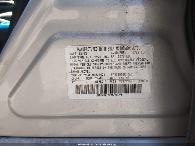 44887190 :رقم المزاد ، JN1CV6AP9DM726521 vin ، 2013 Infiniti G37 Journey مزاد بيع