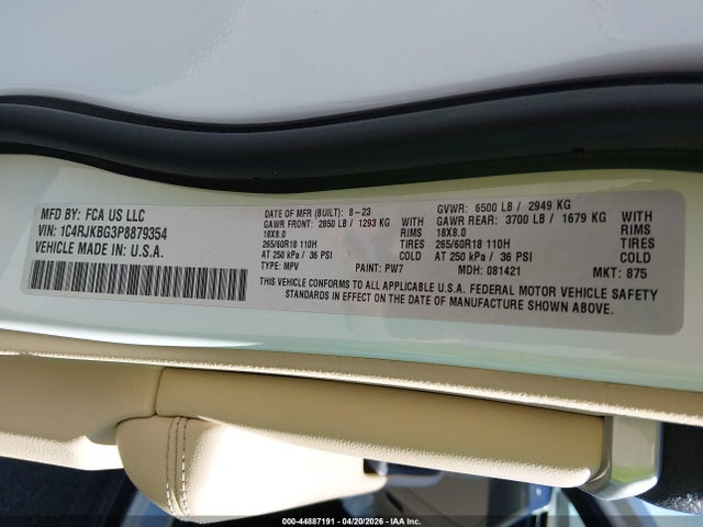 Aukcja sprzedaży 2023 Jeep Grand Cherokee L Limited 4x4, vin: 1C4RJKBG3P8879354, numer aukcji: 44887191
