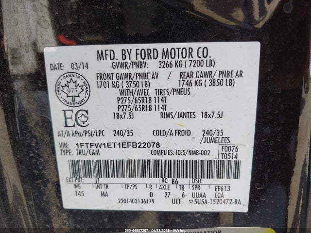Ford F-150 Xlt 2014 1FTFW1ET1EFB22078 Image 9