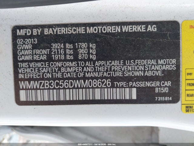 44887211 :رقم المزاد ، WMWZB3C56DWM08626 vin ، 2013 Mini Countryman Cooper مزاد بيع
