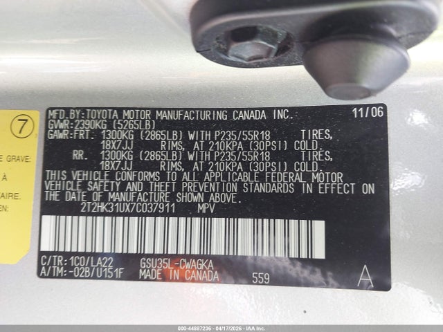 Продаж на аукціоні авто 2007 Lexus Rx 350, vin: 2T2HK31UX7C037911, номер лоту: 44887236