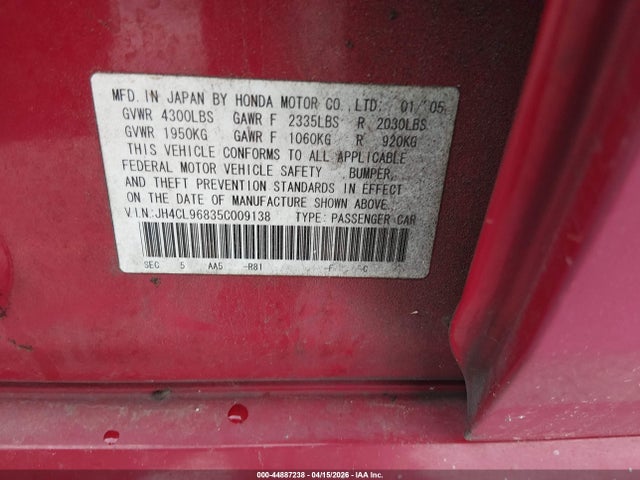 Продажа на аукционе авто 2005 Acura Tsx, vin: JH4CL96835C009138, номер лота: 44887238