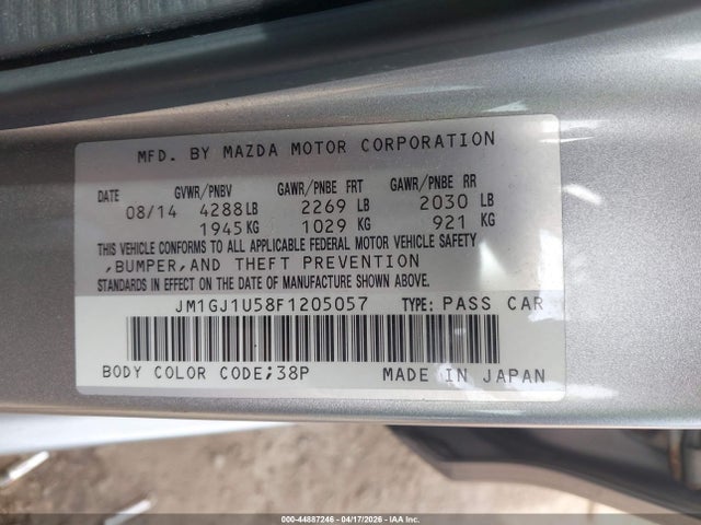 Продаж на аукціоні авто 2015 Mazda Mazda6 I Sport, vin: JM1GJ1U58F1205057, номер лоту: 44887246