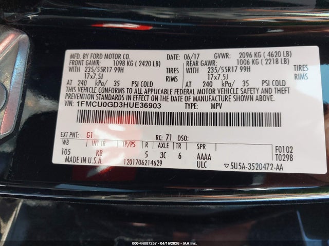 1FMCU0GD3HUE36903 Ford ESCAPE SE