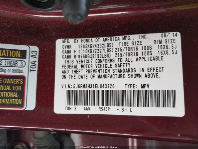 5J6RM3H31EL043726 Honda CR-V LX