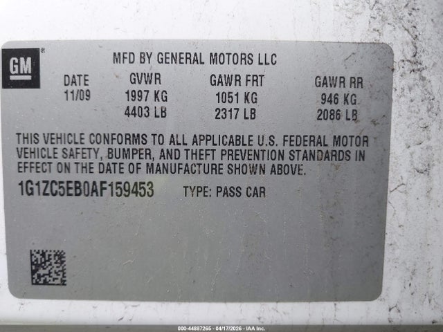 Aukcja sprzedaży 2010 Chevrolet Malibu Lt, vin: 1G1ZC5EB0AF159453, numer aukcji: 44887265