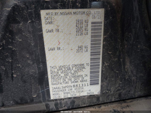 1N4AL3AP0FN881311 Nissan Altima 2.5 Sl