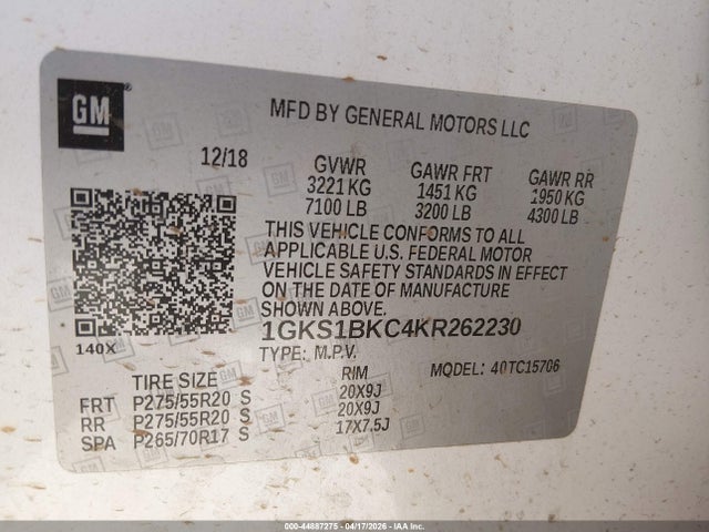GMC YUKON SLT 2019 1GKS1BKC4KR262230 Image 9