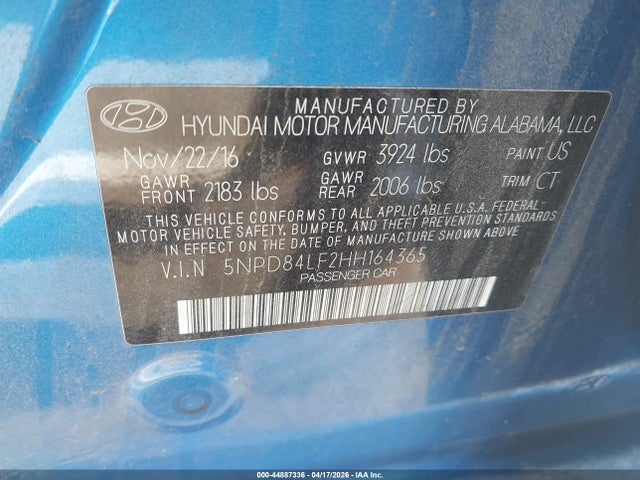 Продаж на аукціоні авто 2017 Hyundai Elantra Value Edition, vin: 5NPD84LF2HH164365, номер лоту: 44887336