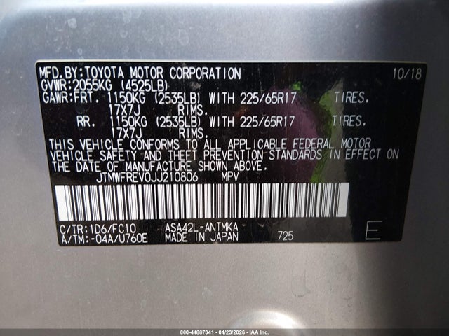 JTMWFREV0JJ210806 Toyota Rav4 Xle