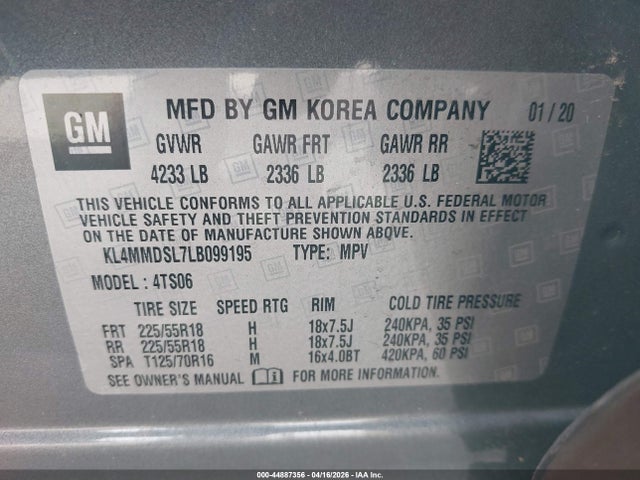 Aukcja sprzedaży 2020 Buick Encore Gx Fwd Select, vin: KL4MMDSL7LB099195, numer aukcji: 44887356