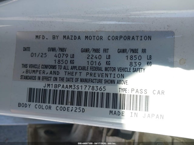 JM1BPAAM3S1778365 Mazda Mazda3 2.5 S