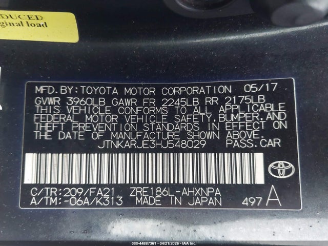 Продаж на аукціоні авто 2017 Toyota Corolla Im, vin: JTNKARJE3HJ548029, номер лоту: 44887361