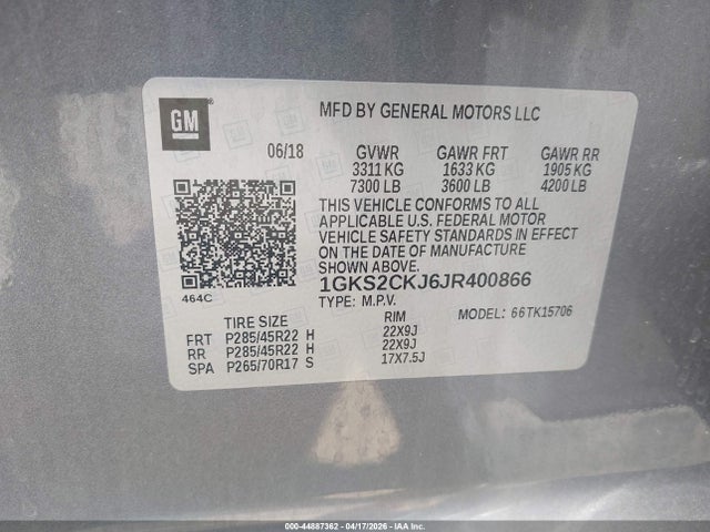 2018 Gmc Yukon Denali მანქანა იყიდება აუქციონზე, vin: 1GKS2CKJ6JR400866, აუქციონის ნომერი: 44887362