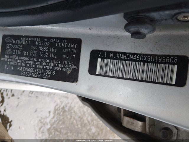 Aukcja sprzedaży 2006 Hyundai Elantra Gls/limited, vin: KMHDN46DX6U199608, numer aukcji: 44887375