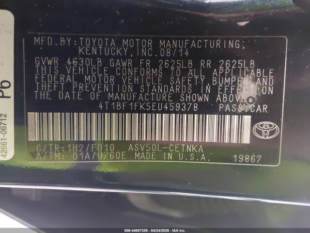 Продажа на аукционе авто 2014 Toyota Camry Le, vin: 4T1BF1FK5EU459378, номер лота: 44887385