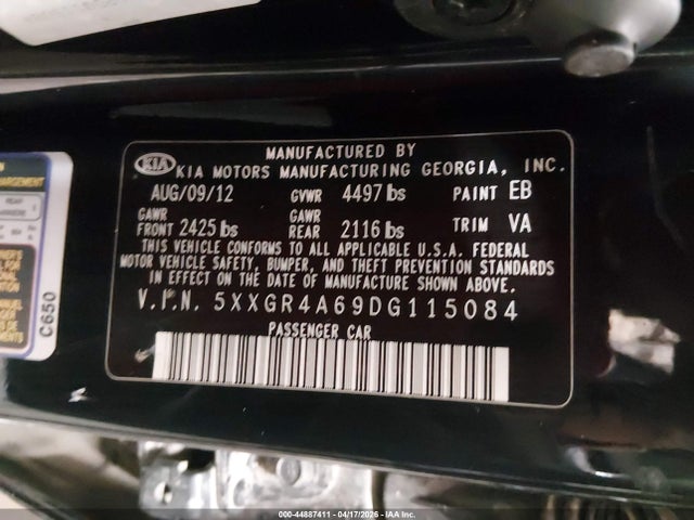 44887411 :رقم المزاد ، 5XXGR4A69DG115084 vin ، 2013 Kia Optima Sx مزاد بيع