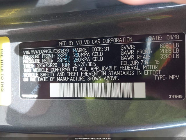 YV4102PK9J1361839 Volvo Xc90 T5 Momentum