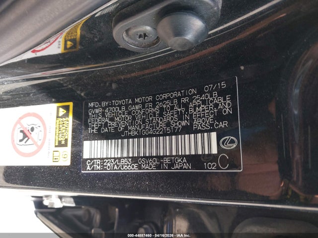 Продажа на аукционе авто 2016 Lexus Es 350, vin: JTHBK1GG4G2215177, номер лота: 44887460