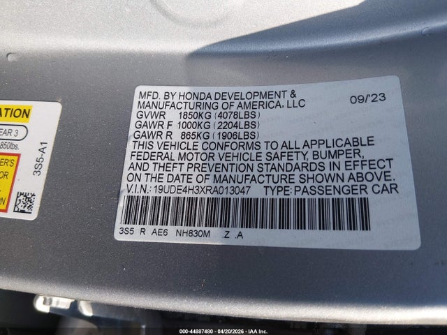 44887480 :رقم المزاد ، 19UDE4H3XRA013047 vin ، 2024 Acura Integra A-spec مزاد بيع