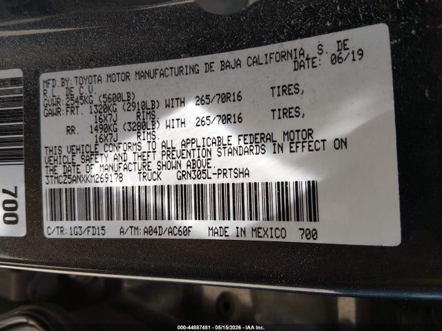 44887481 :رقم المزاد ، 3TMCZ5ANXKM269178 vin ، 2019 Toyota Tacoma Trd Off Road مزاد بيع