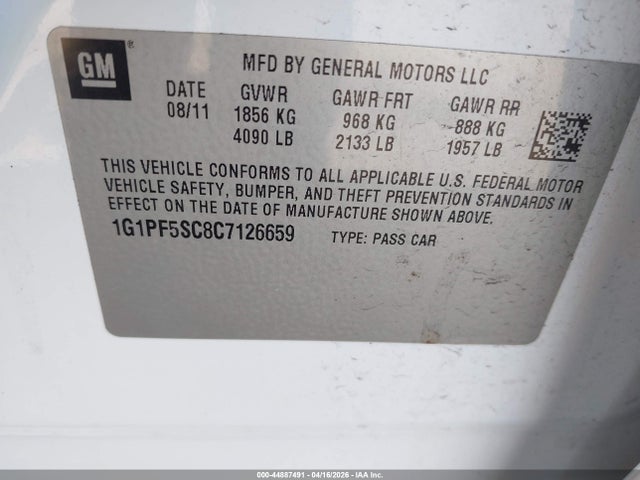 Продаж на аукціоні авто 2012 Chevrolet Cruze 1lt, vin: 1G1PF5SC8C7126659, номер лоту: 44887491