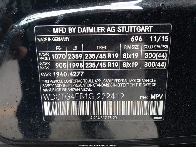 WDCTG4EB1GJ222412 Mercedes-Benz GLA 250
