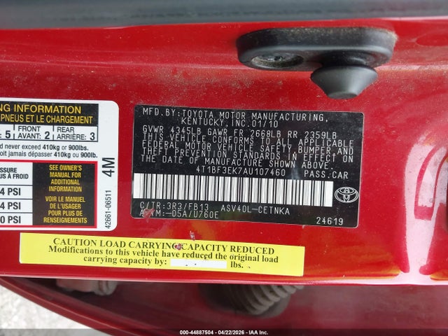 Продажа на аукционе авто 2010 Toyota Camry Le, vin: 4T1BF3EK7AU107460, номер лота: 44887504