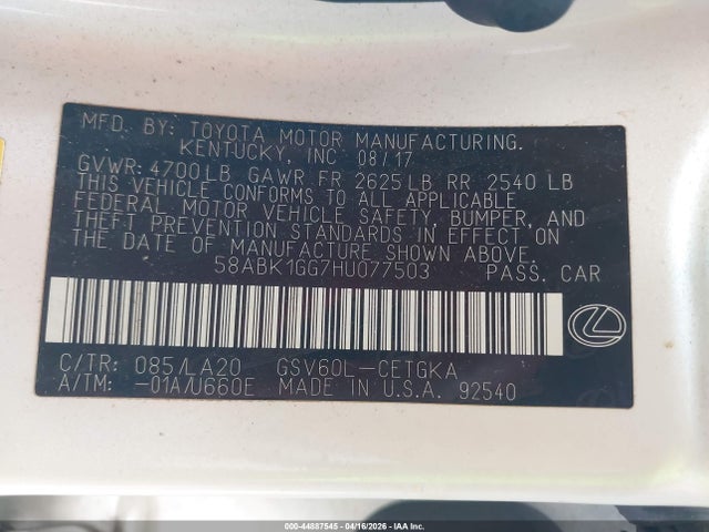 58ABK1GG7HU077503 Lexus ES 350