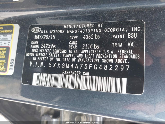 Продажа на аукционе авто 2015 Kia Optima Lx, vin: 5XXGM4A75FG482297, номер лота: 44887549