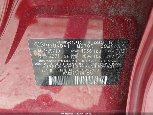 Продаж на аукціоні авто 2020 Hyundai Elantra Sport, vin: KMHD04LB0LU992879, номер лоту: 44887568