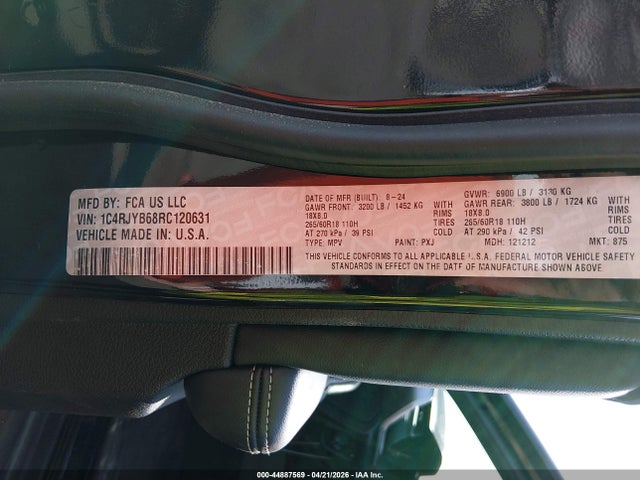 Продаж на аукціоні авто 2024 Jeep Grand Cherokee 4xe, vin: 1C4RJYB68RC120631, номер лоту: 44887569
