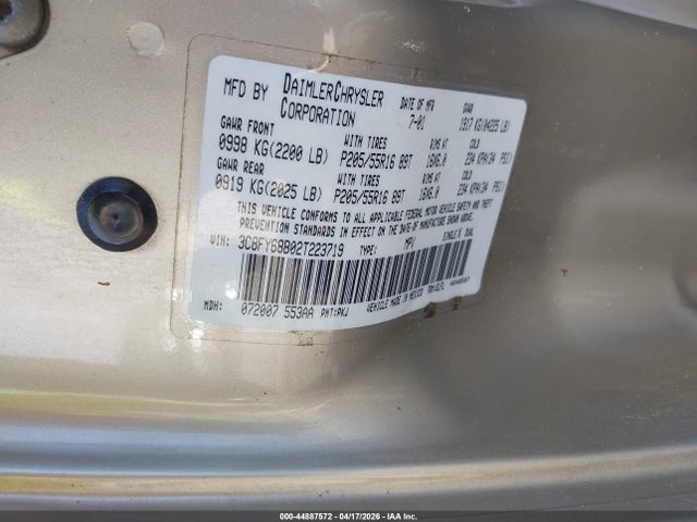 44887572 :رقم المزاد ، 3C8FY68B02T223719 vin ، 2002 Chrysler Pt Cruiser Limited مزاد بيع